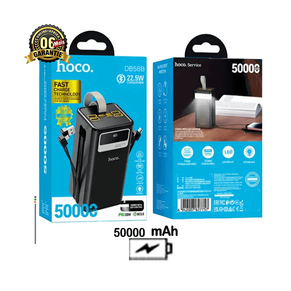 Power bank Hoco DB58B d'une capacité de 50000 mAh.